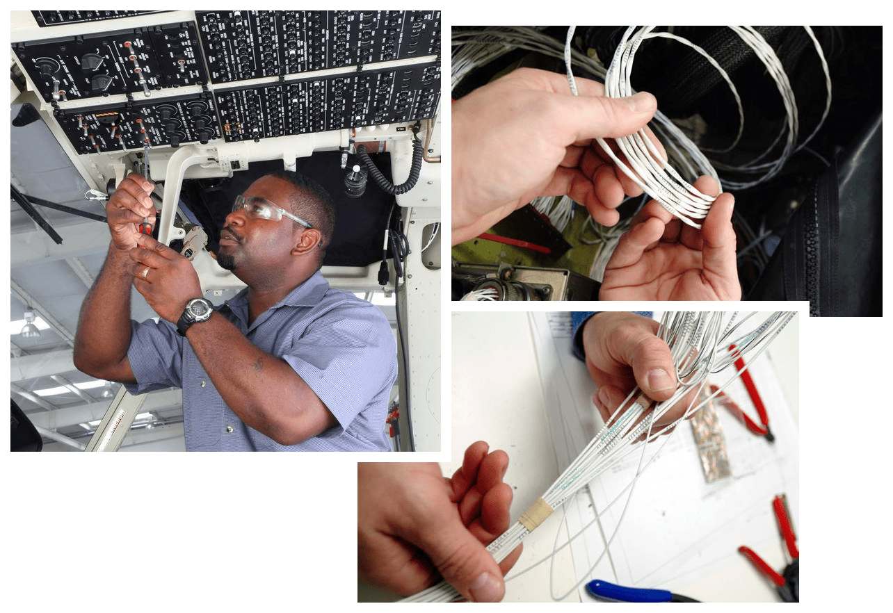 Arrow technician working on helicopter rewire